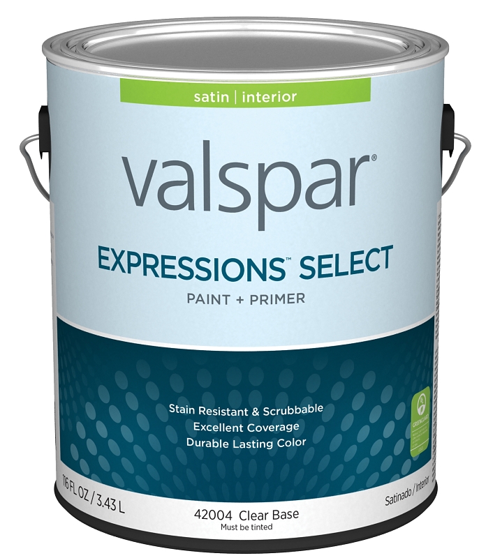 Valspar Expressions Select 4200 028.0042004.007 Latex Paint, Acrylic Base, Satin Sheen, Clear Base, 