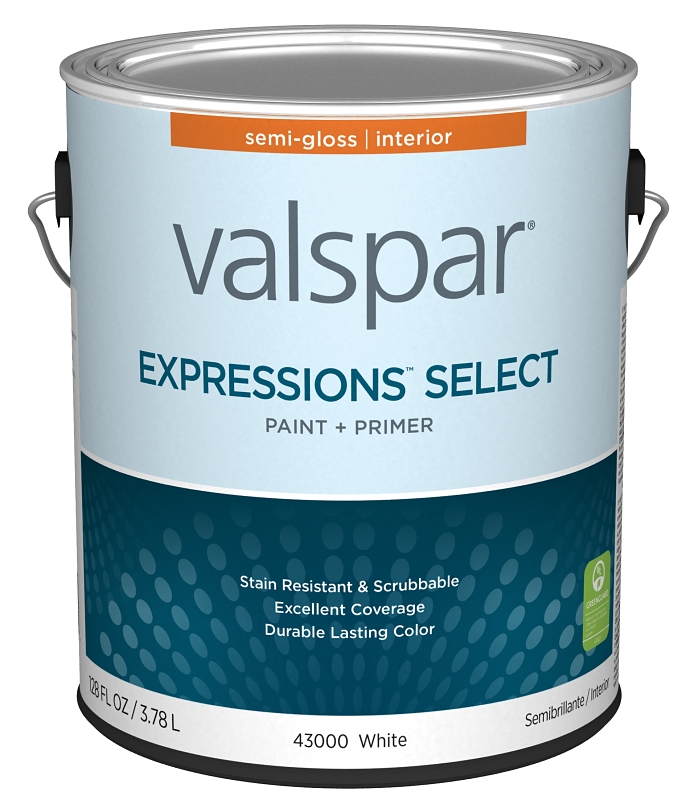 Valspar Expressions Select 4300 028.0043000.007 Latex Paint, Acrylic Base, Semi-Gloss, White Base, 1
