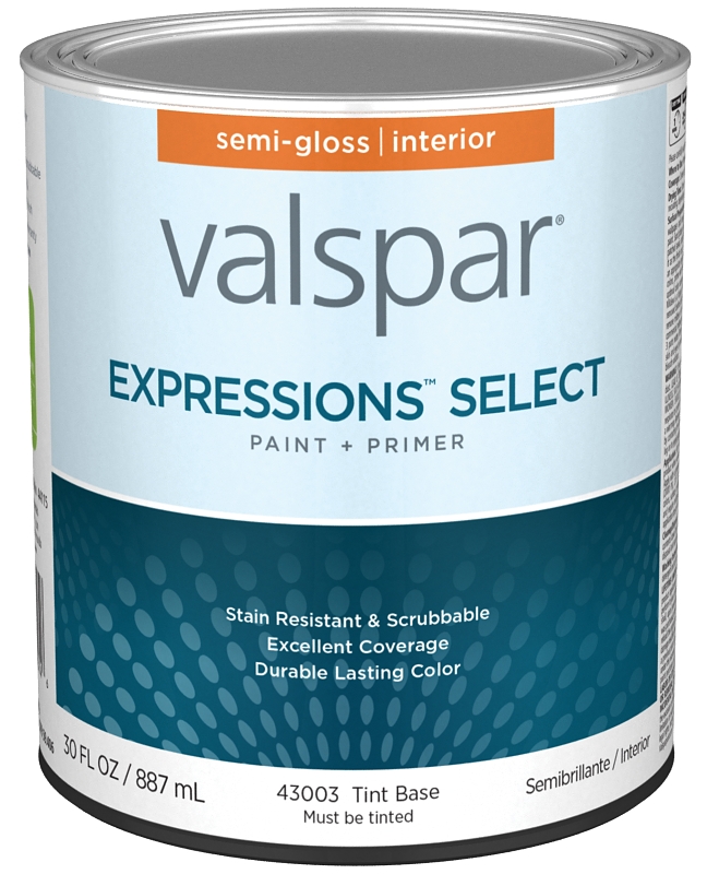 Valspar Expressions Select 4300 028.0043003.005 Latex Paint, Acrylic Base, Semi-Gloss Sheen, Tint Ba
