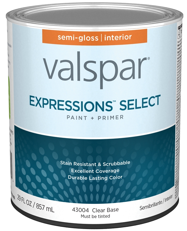 Valspar Expressions Select 4300 028.0043004.005 Latex Paint, Acrylic Base, Semi-Gloss Sheen, Clear B