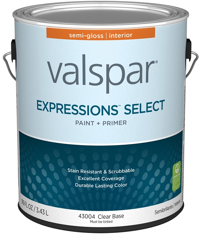 Valspar Expressions Select 4300 028.0043004.007 Latex Paint, Acrylic Base, Semi-Gloss Sheen, Clear B