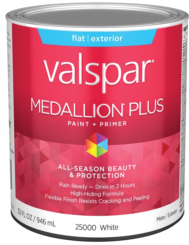 Valspar Medallion Plus 2500 028.0025000.005 Latex Paint, Acrylic Base, Flat Sheen, White Base, 1 qt,