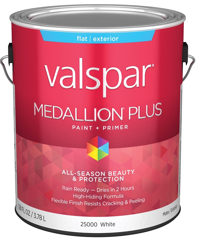 Valspar Medallion Plus 2500 028.0025000.007 Latex Paint, Acrylic Base, Flat Sheen, White Base, 1 gal