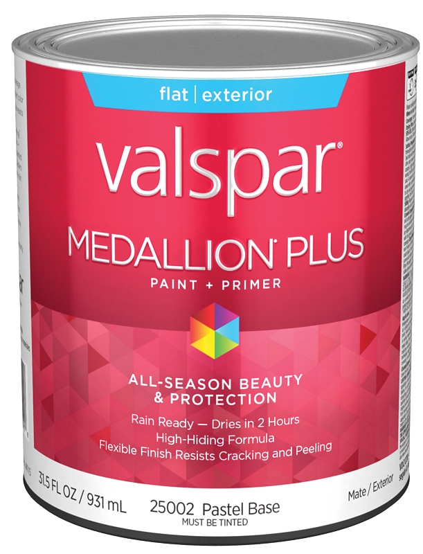 Valspar Medallion Plus 2500 028.0025002.005 Latex Paint, Acrylic Base, Flat Sheen, Pastel Base, 1 qt
