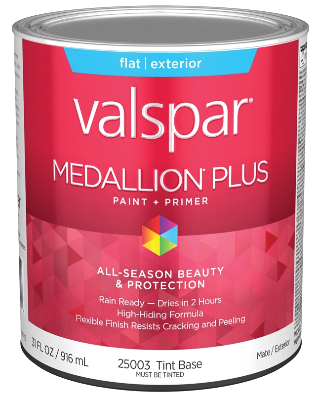 Valspar Medallion Plus 2500 028.0025003.005 Latex Paint, Acrylic Base, Flat Sheen, Tint Base, 1 qt, 