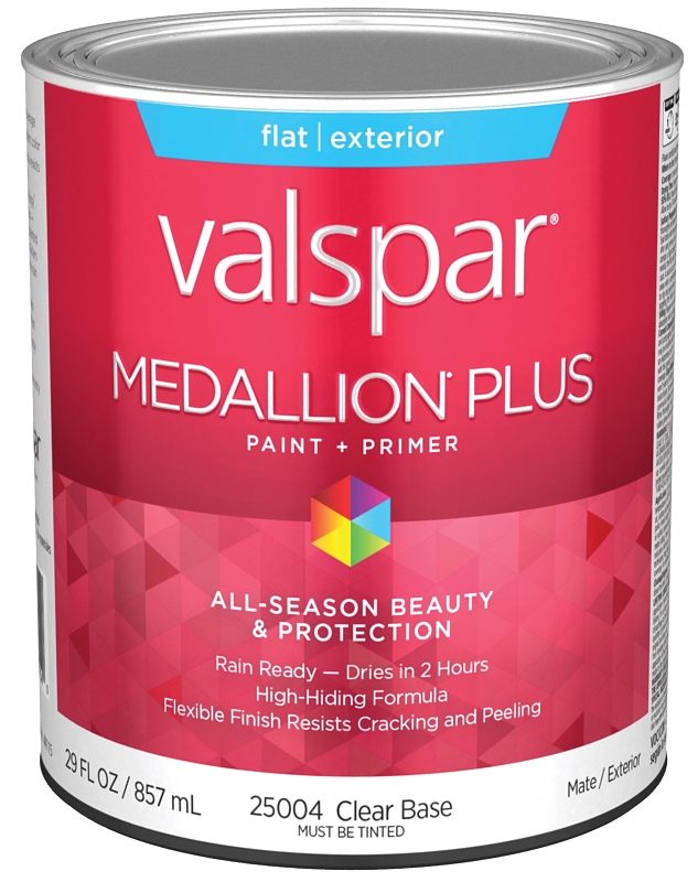Valspar Medallion Plus 2500 028.0025004.005 Latex Paint, Acrylic Base, Flat Sheen, Clear Base, 1 qt,