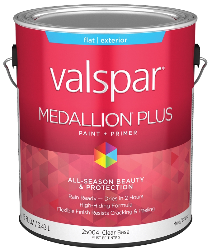 Valspar Medallion Plus 2500 028.0025004.007 Latex Paint, Acrylic Base, Flat Sheen, Clear Base, 1 gal