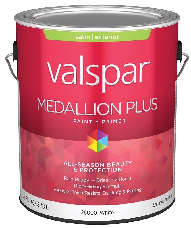 Valspar Medallion Plus 2600 028.0026000.007 Latex Paint, Acrylic Base, Satin Sheen, White Base, 1 ga