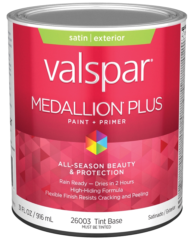 Valspar Medallion Plus 2600 028.0026003.005 Latex Paint, Acrylic Base, Satin Sheen, Tint Base, 1 qt,