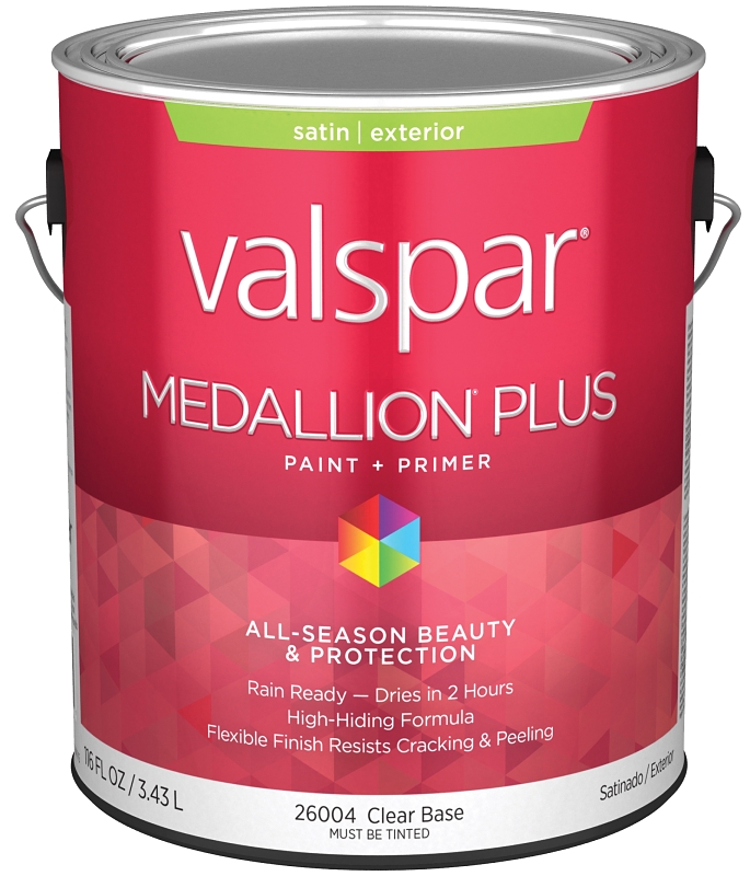 Valspar Medallion Plus 2600 028.0026004.007 Latex Paint, Acrylic Base, Satin Sheen, Clear Base, 1 ga