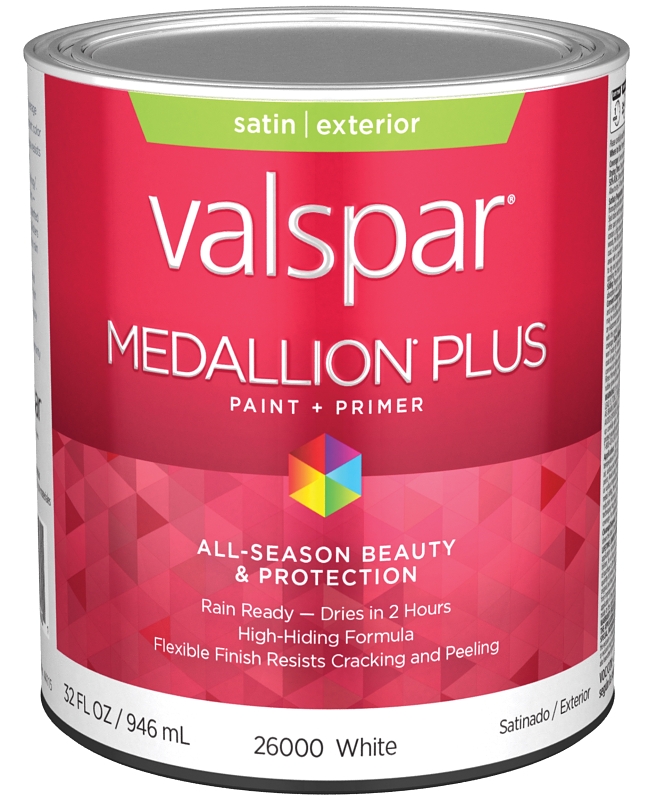 Valspar Medallion Plus 2600 028.0026000.005 Latex Paint, Acrylic Base, Satin Sheen, White Base, 1 qt