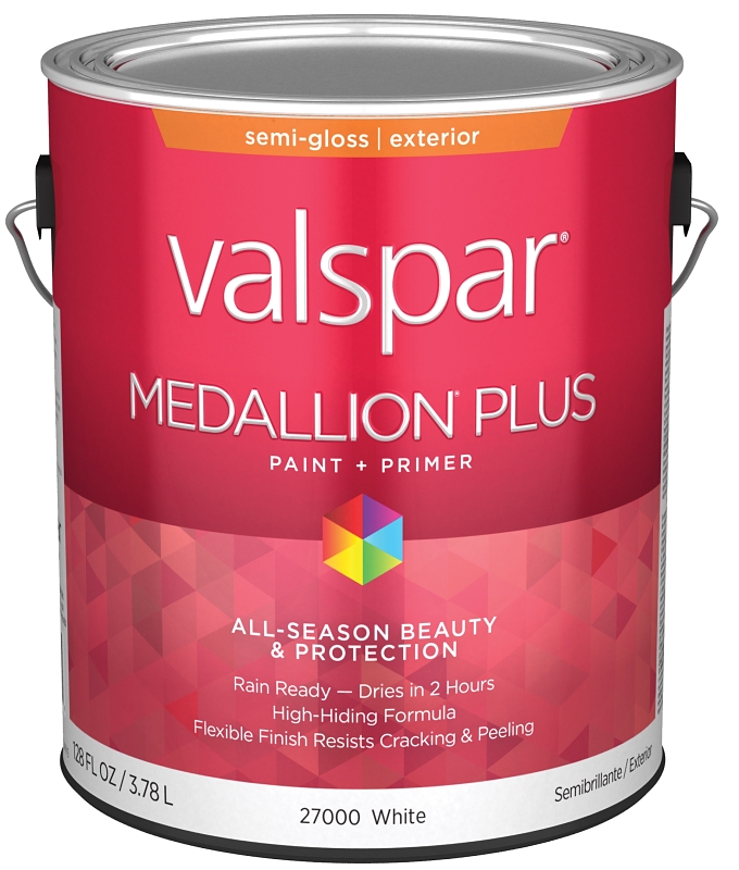 Valspar Medallion Plus 2600 028.0027000.007 Latex Paint, Acrylic Base, Semi-Gloss Sheen, White Base,