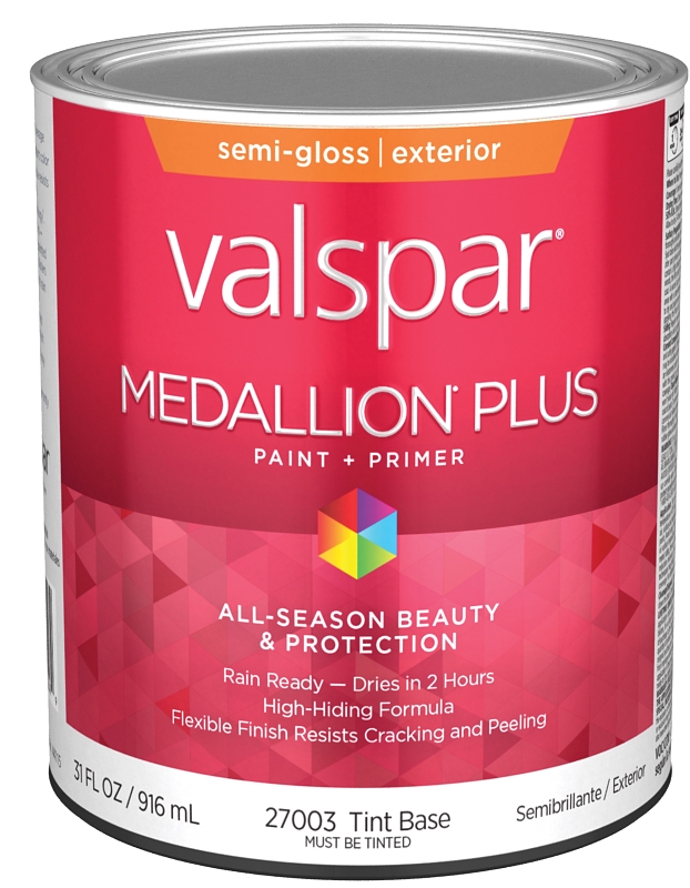 Valspar Medallion Plus 2600 028.0027003.005 Latex Paint, Acrylic Base, Semi-Gloss Sheen, Tint Base, 