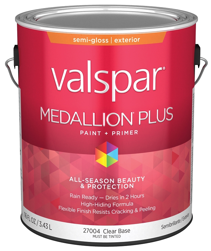 Valspar Medallion Plus 2600 028.0027004.007 Latex Paint, Acrylic Base, Semi-Gloss Sheen, Clear Base,