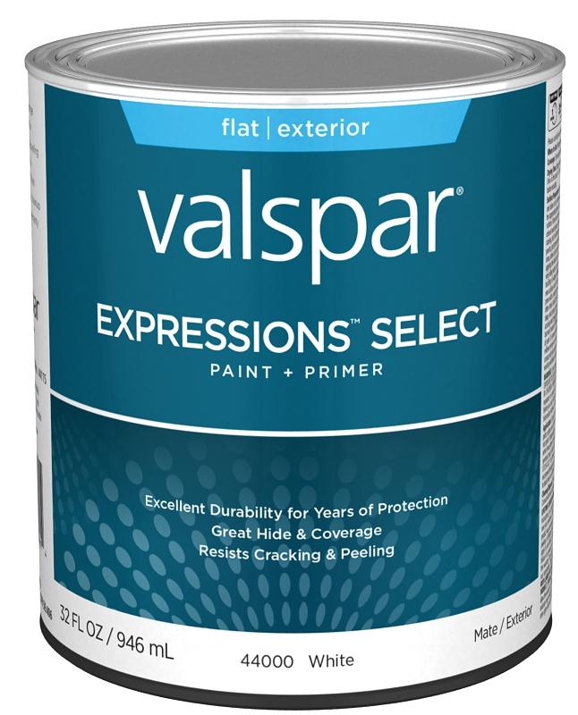 Valspar Expressions Select 4400 028.0044000.005 Latex Paint, Acrylic Base, Flat Sheen, White Base, 1