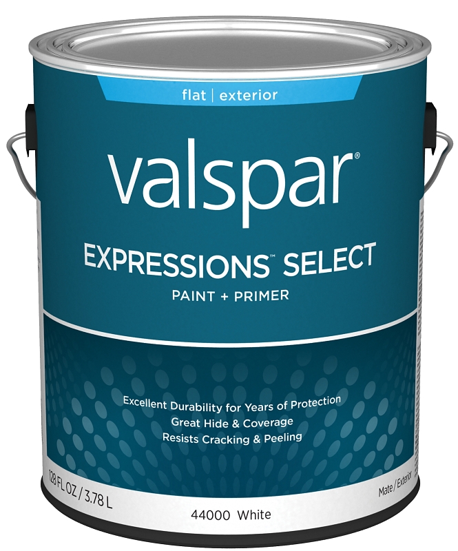 Valspar Expressions Select 4400 028.0044000.007 Latex Paint, Acrylic Base, Flat Sheen, White Base, 1