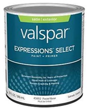 Valspar Expressions Select 4500 028.0045002.005 Latex Paint, Acrylic Base, Satin Sheen, Pastel Base,