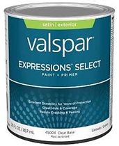 Valspar Expressions Select 4500 028.0045004.005 Latex Paint, Acrylic Base, Satin Sheen, Clear Base, 