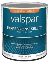 Valspar Expressions Select 4600 028.0046004.005 Latex Paint, Acrylic Base, Semi-Gloss, Clear Base, 1