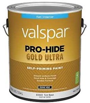 Valspar Pro-Hide Gold Ultra 6100 028.0061003.007 Latex Paint, Acrylic Base, Flat Sheen, Tint White, 