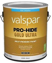 Valspar Pro-Hide Gold Ultra 6100 028.0061005.007 Latex Paint, Acrylic Base, Flat, Black, 1 gal, Plas