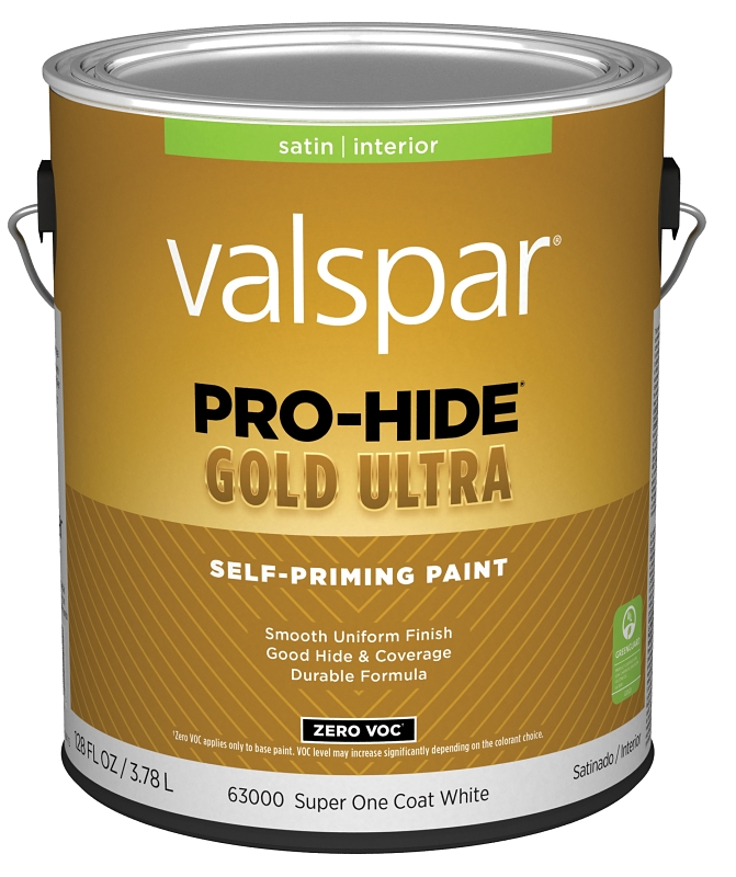 Valspar Pro-Hide Gold Ultra 6300 028.0063000.007 Latex Paint, Acrylic Base, Satin, Super One Coat Wh