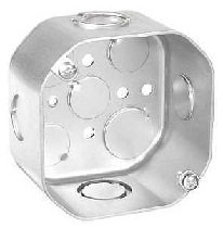 Southwire 54171-S-UPC Octagon Box, 4 in OAW, 2-1/8 in OAD, 9-Knockout, Steel Housing Material, Silve