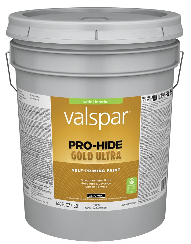 Valspar Pro-Hide Gold Ultra 6300 028.0063000.008 Latex Paint, Acrylic Base, Satin, Super One Coat Wh