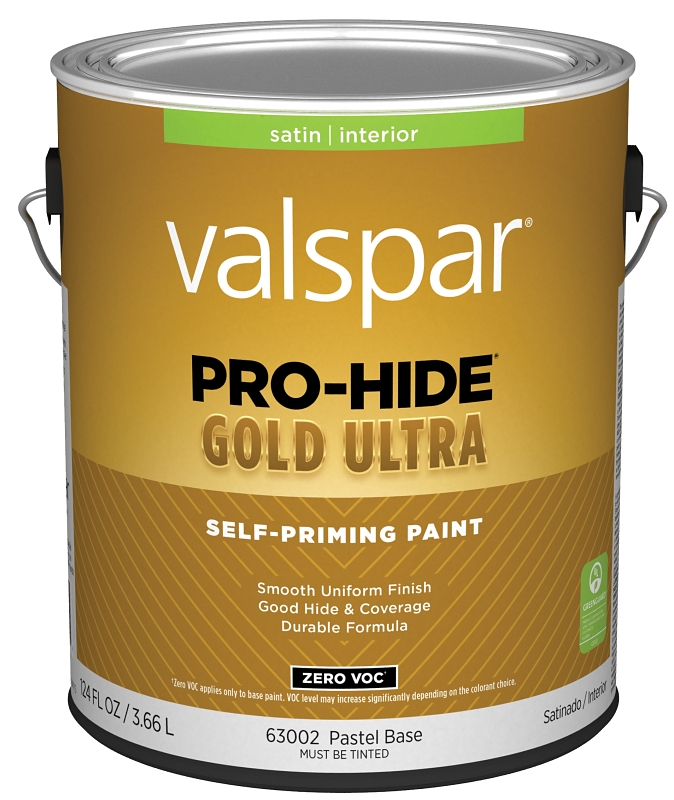 Valspar Pro-Hide Gold Ultra 6300 028.0063002.007 Latex Paint, Acrylic Base, Satin, Pastel Base, 1 ga