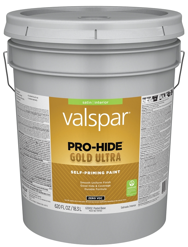 Valspar Pro-Hide Gold Ultra 6300 028.0063002.008 Latex Paint, Acrylic Base, Satin, Pastel Base, 5 ga