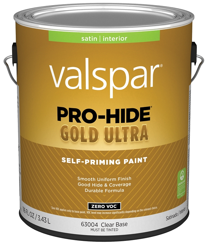 Valspar Pro-Hide Gold Ultra 6300 028.0063004.007 Latex Paint, Acrylic Base, Satin, Clear Base, 1 gal