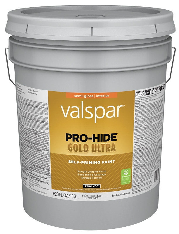 Valspar Pro-Hide Gold Ultra 6400 028.0064002.008 Latex Paint, Acrylic Base, Semi-Gloss Sheen, Pastel