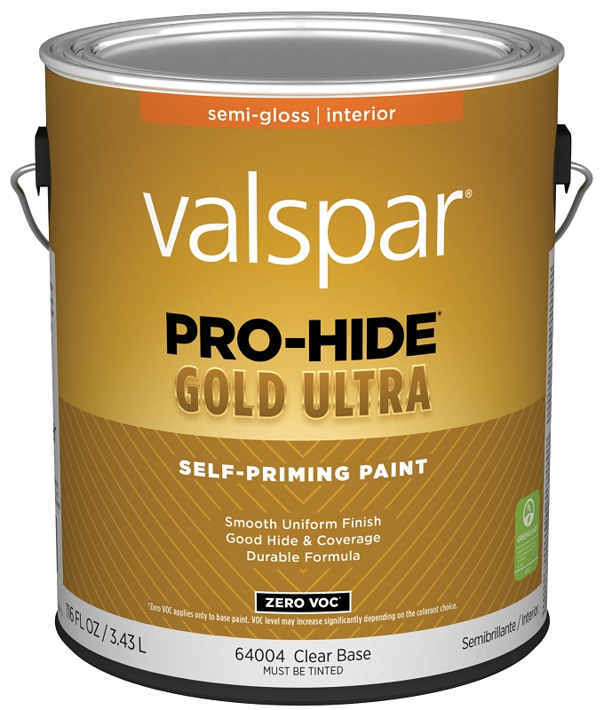 Valspar Pro-Hide Gold Ultra 6400 028.0064004.007 Latex Paint, Acrylic Base, Semi-Gloss Sheen, Clear 