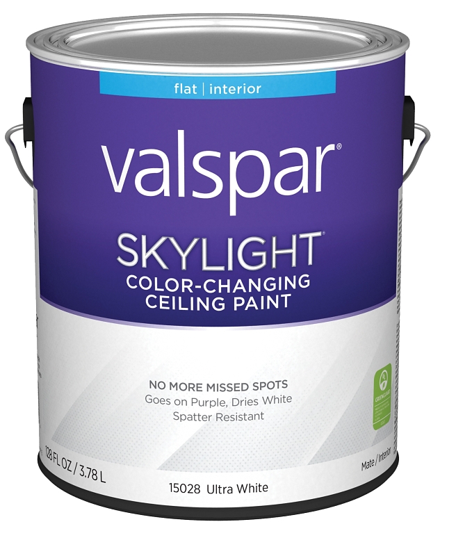 Valspar Skylight 15028 028.0015028.007 Ceiling Paint, Flat, Ultra White, 1 gal, Metal Pail, Latex Ba