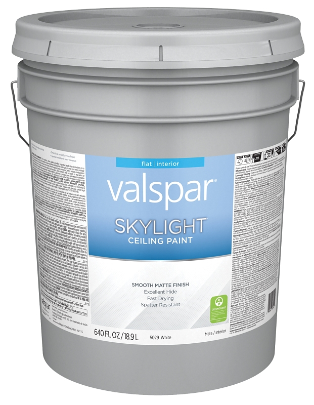 Valspar Skylight 5029 028.0015029.008 Ceiling Paint, Flat, White, 5 gal, Plastic Pail, Latex Base