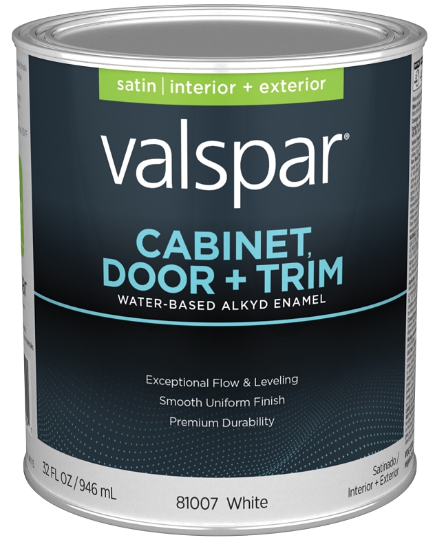 Valspar 8100 028.0081007.005 Cabinet, Door and Trim Paint Enamel, Water Base, Satin Sheen, White Bas