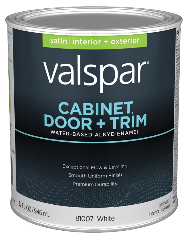 Valspar 8100 028.0081007.007 Cabinet, Door and Trim Paint Enamel, Water Base, Satin Sheen, White Bas