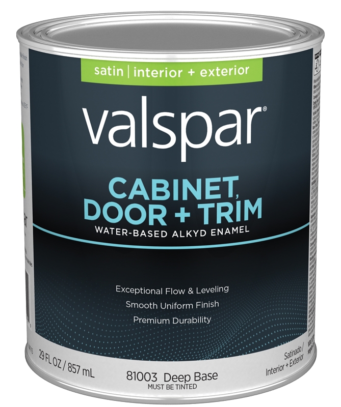 Valspar 8100 028.0081003.005 Cabinet, Door and Trim Paint Enamel, Water Base, Satin Sheen, Deep Base