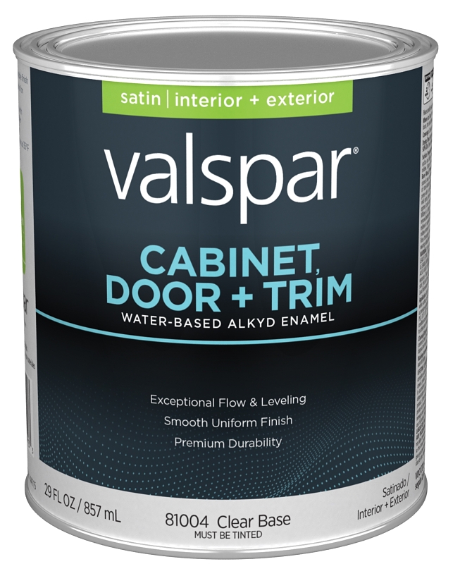 Valspar 8100 028.0081004.005 Cabinet, Door and Trim Paint Enamel, Water Base, Satin Sheen, Clear Bas