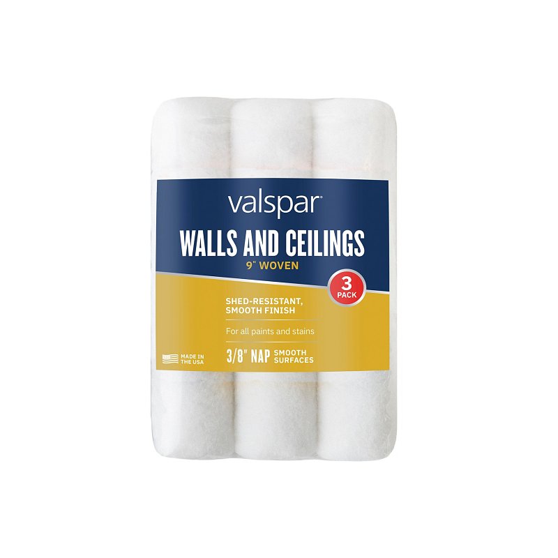Valspar 888553900 Paint Roller Cover, 3/8 in Thick Nap, 9 in L, Polyester Cover, 3/PK