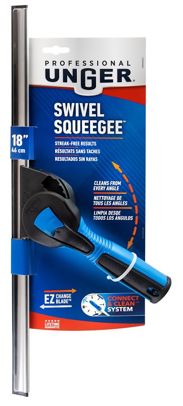 Unger Professional Swivel Squeegee, 18 in Blade, Poly Blade
