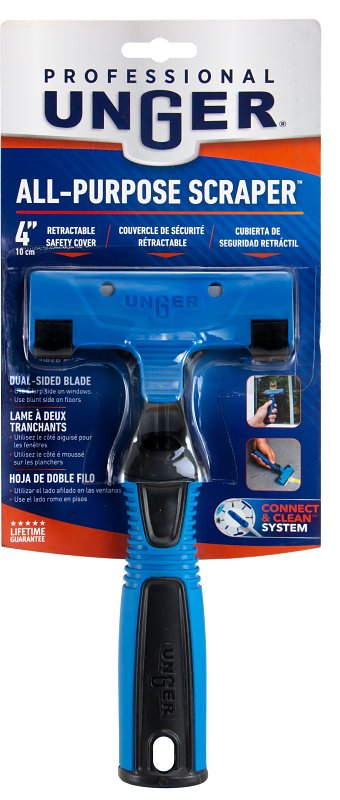 Unger Professional All-Purpose Scraper, 4 in L Blade, 4 in W Blade, Carbon Steel Blade