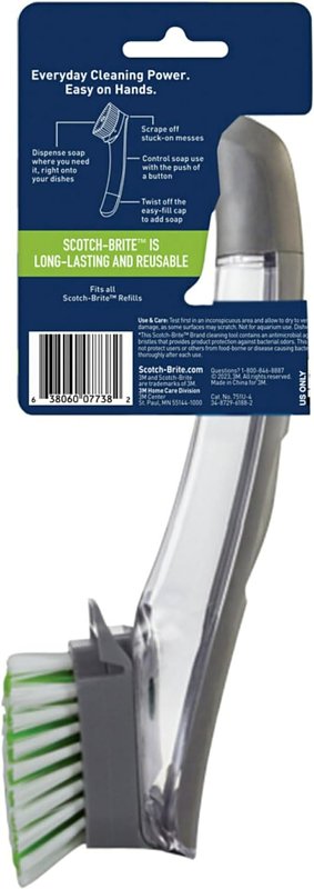 Scotch-Brite Soap Control Dishwand Brush, Nylon Bristle, 12 in L, Plastic Handle, Gray