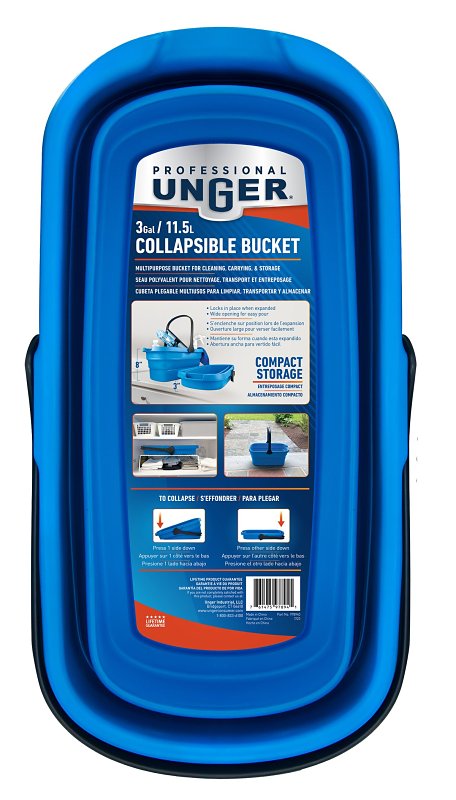 Unger Professional Collapsible Bucket, 3 gal, Blue