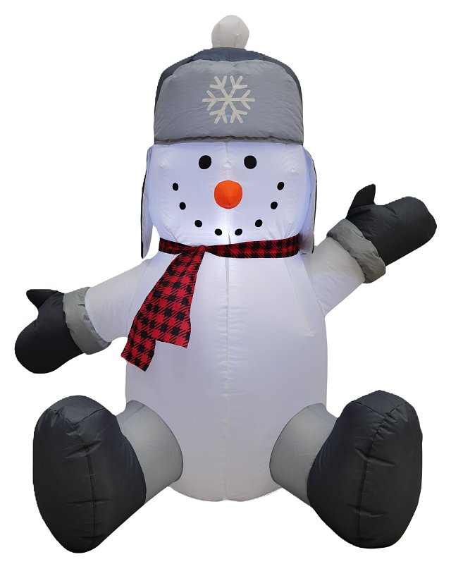 Santas Forest Inflatable Snowman, 4 ft H, Polyester, Gray/White, Internal Light