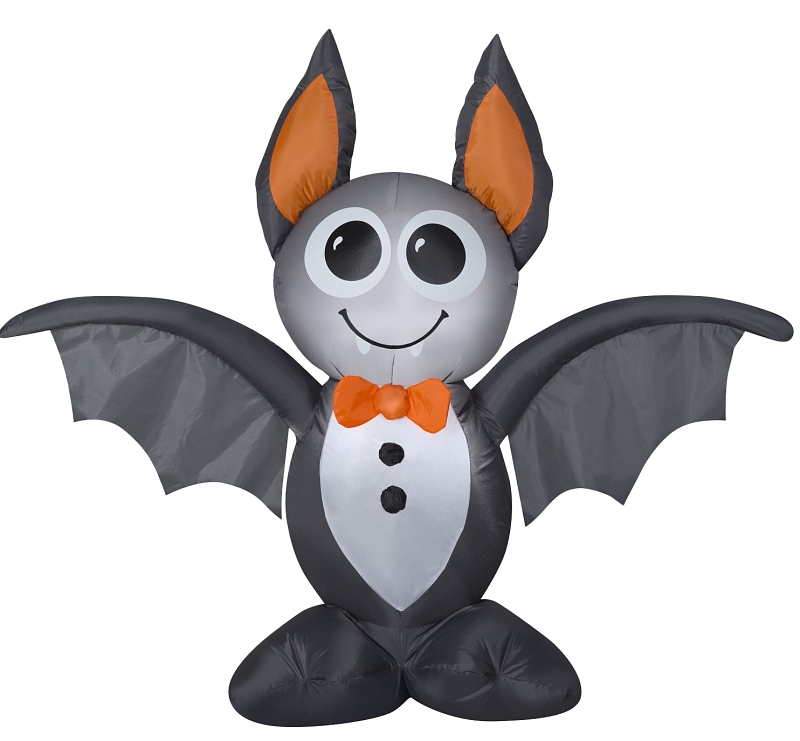 Santas Forest Inflatable Halloween Bat, 4 ft H, Polyvinyl, Black/Orange, Internal Light/Music: Inter