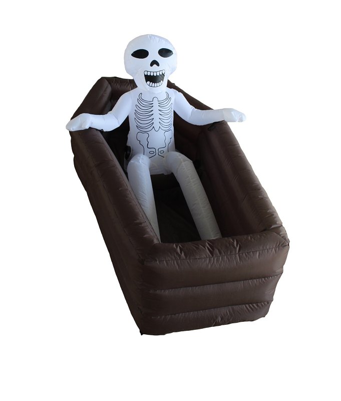 Santas Forest Inflatable Skeleton In Coffin Decor, 2.3 ft H, Polyester, White, Internal Light, Indoo