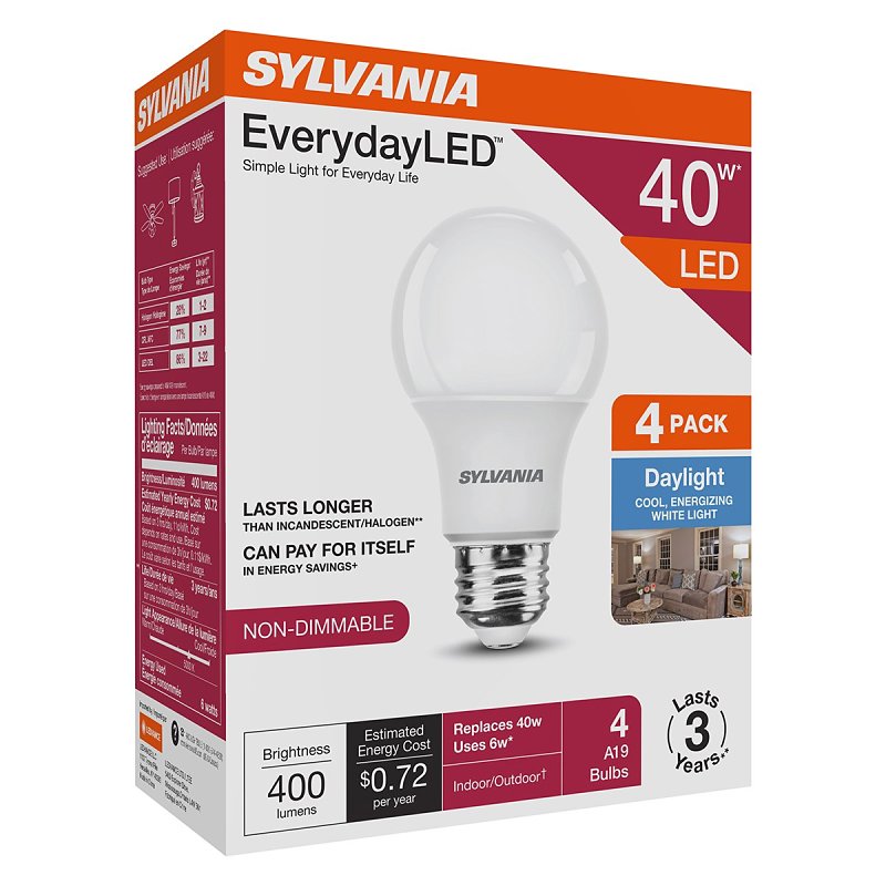 Sylvania 42013 LED Light Bulb, A19 Lamp, Daylight