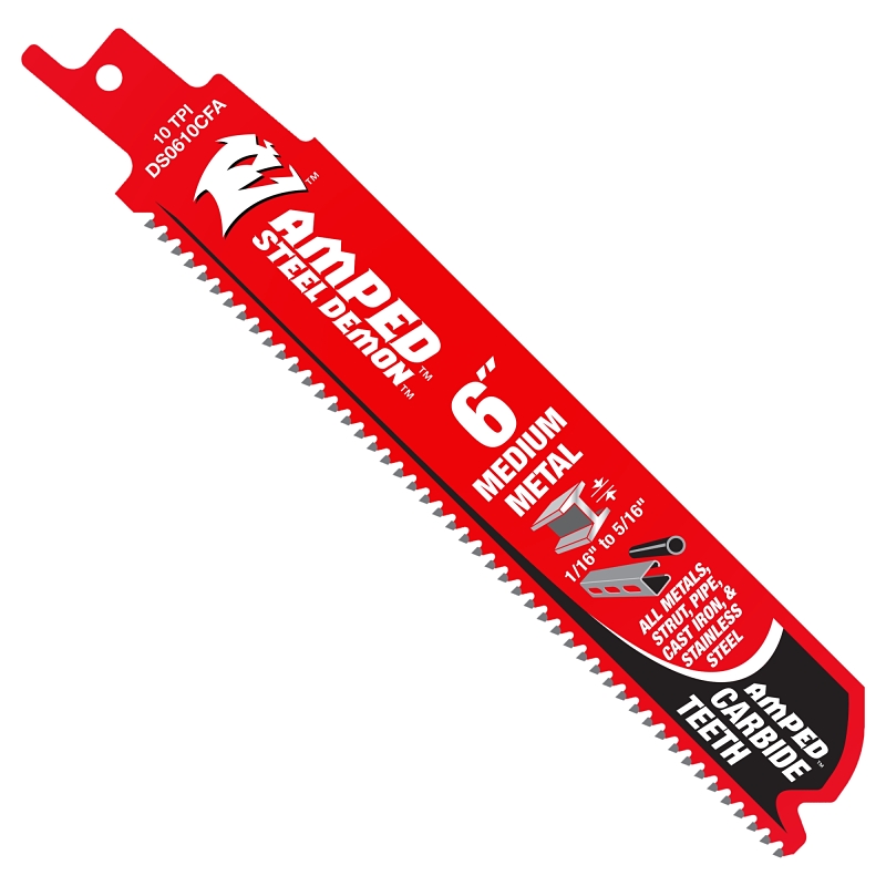 Diablo Steel Demon AMPED Series DS0610CFA Reciprocating Saw Blade, 1 in W, 6 in L, 10 TPI, Carbide C