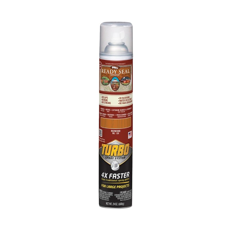 Ready Seal 401756 Stain With Turbo Spray System, Smooth, Redwood, 24 oz, Aerosol Can